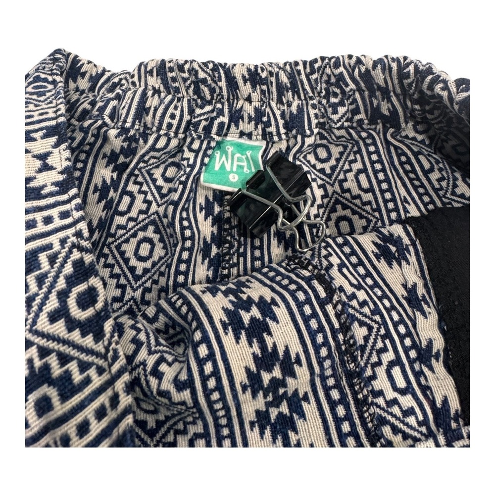 WAI-boho unisex S Blue Tribal Pattern Shorts Elastic Waist Casual with pockets - Picture 8 of 9